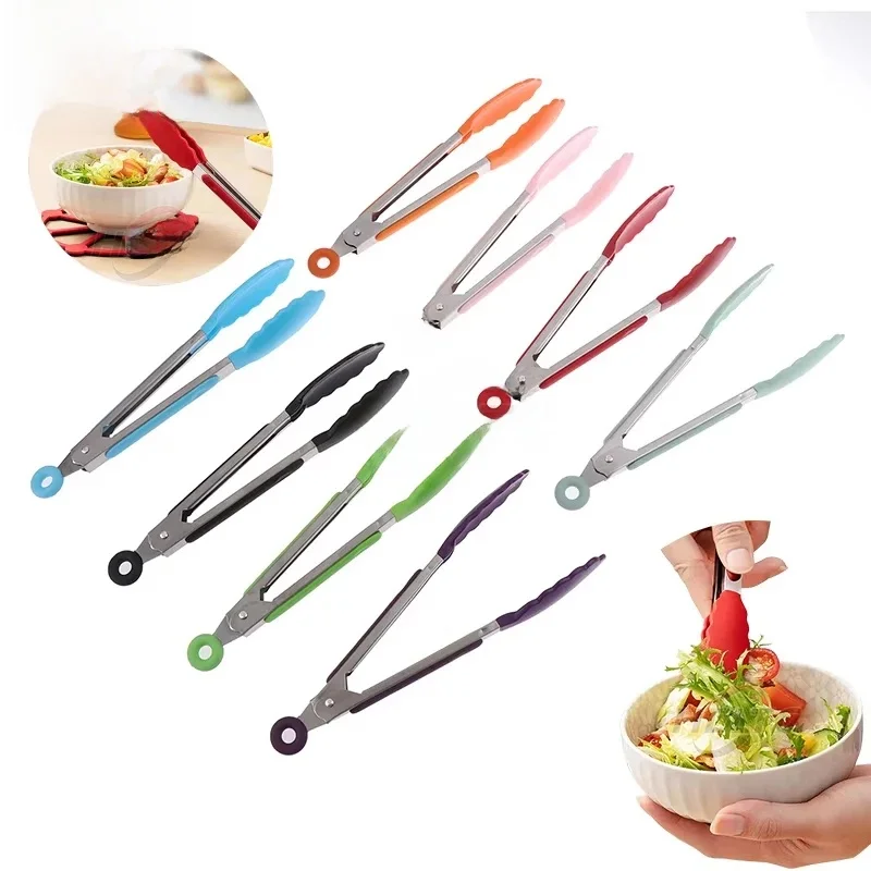 Pince à griller en silicone pour barbecue, cuisine, cuisson, salade, pince de service, pince à pince antiarina, outils en acier inoxydable, gadgets