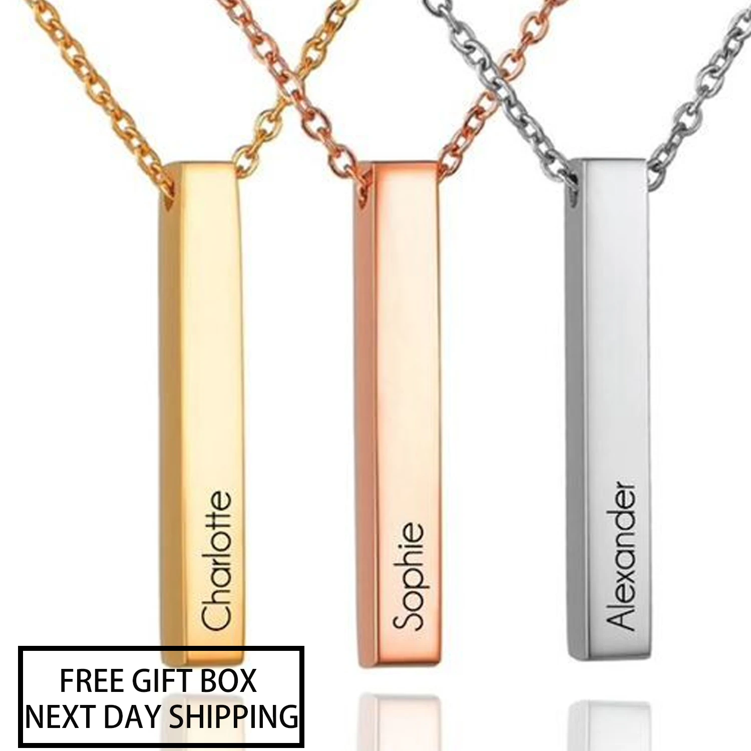 Personalized Statement Name Bar Jewelry For Women Men Custom Stainless steel Jewelry Gift Engraved 3D Bar Name Necklace