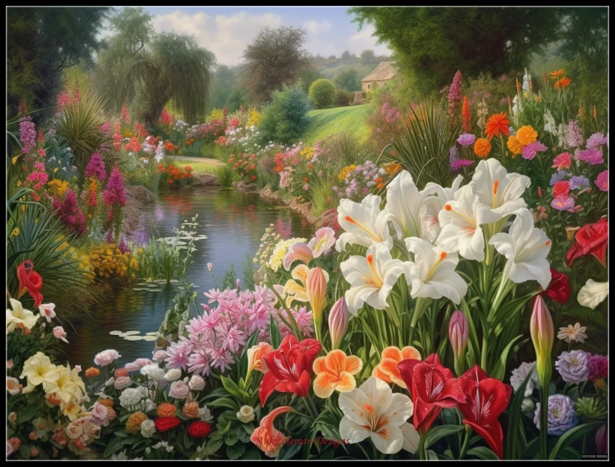 Embroidery Counted Cross Stitch Kits Needlework - Crafts 14 ct DMC Color DIY Arts Handmade Decor - Oriental Lilies by a Pond