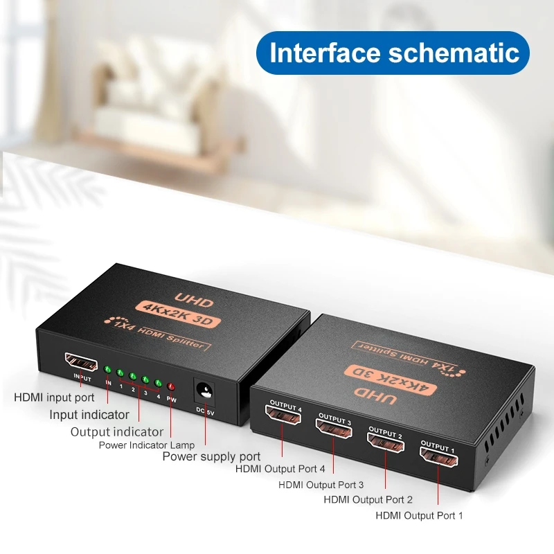 UHD 4Kx2K 3D 1x4 HDMI Splitter Converter 1 Input 4 Output HDMI 1.4 Splitter Switcher HDCP Dual Display for PS3 HDTV DVD Xbox