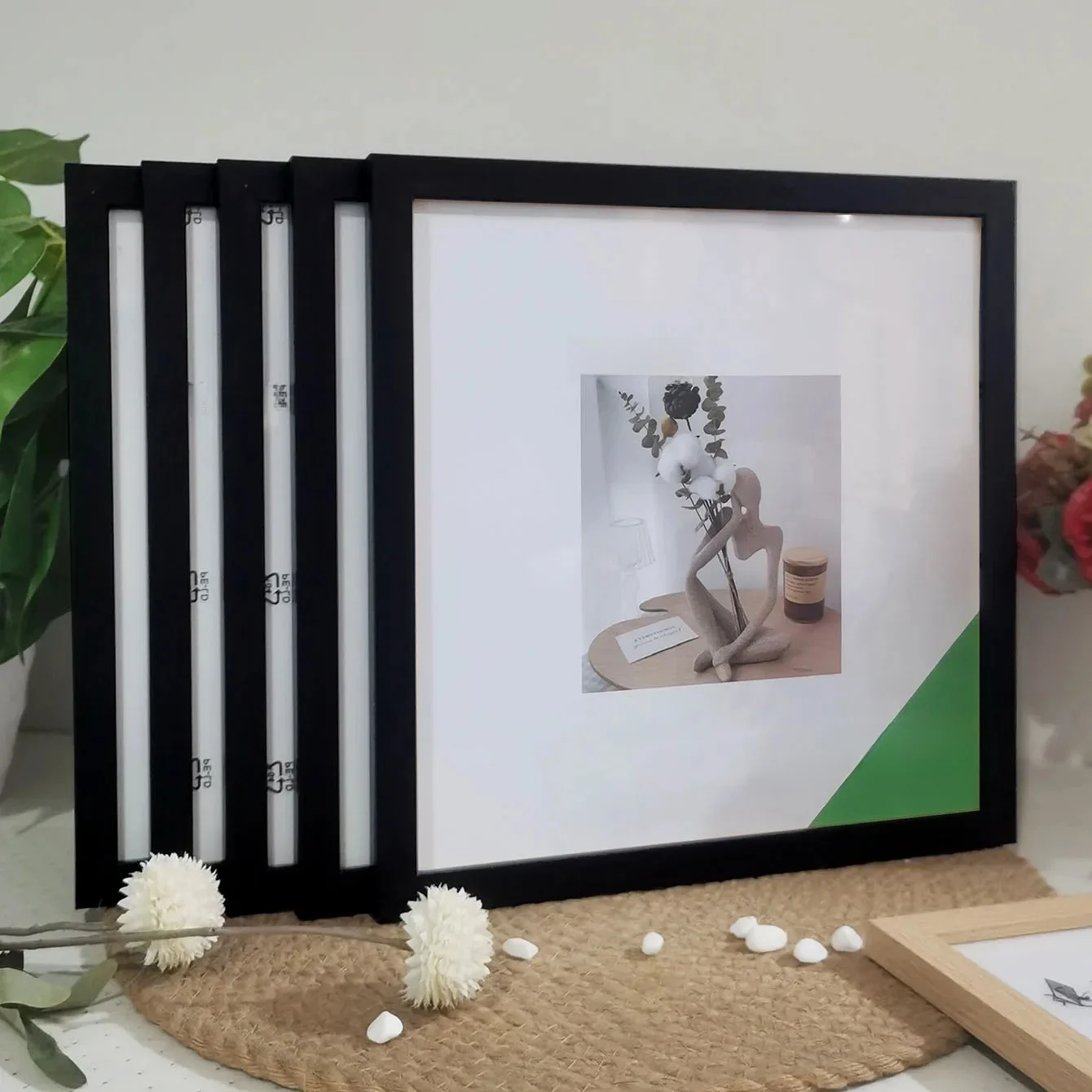 5-delige vierkante fotolijsten set - 15/20/25/30cm houten muur en tafelblad woondecoratie herdenkingscadeau voor bruiloft/galerij muur (4 maten - afbeelding 2