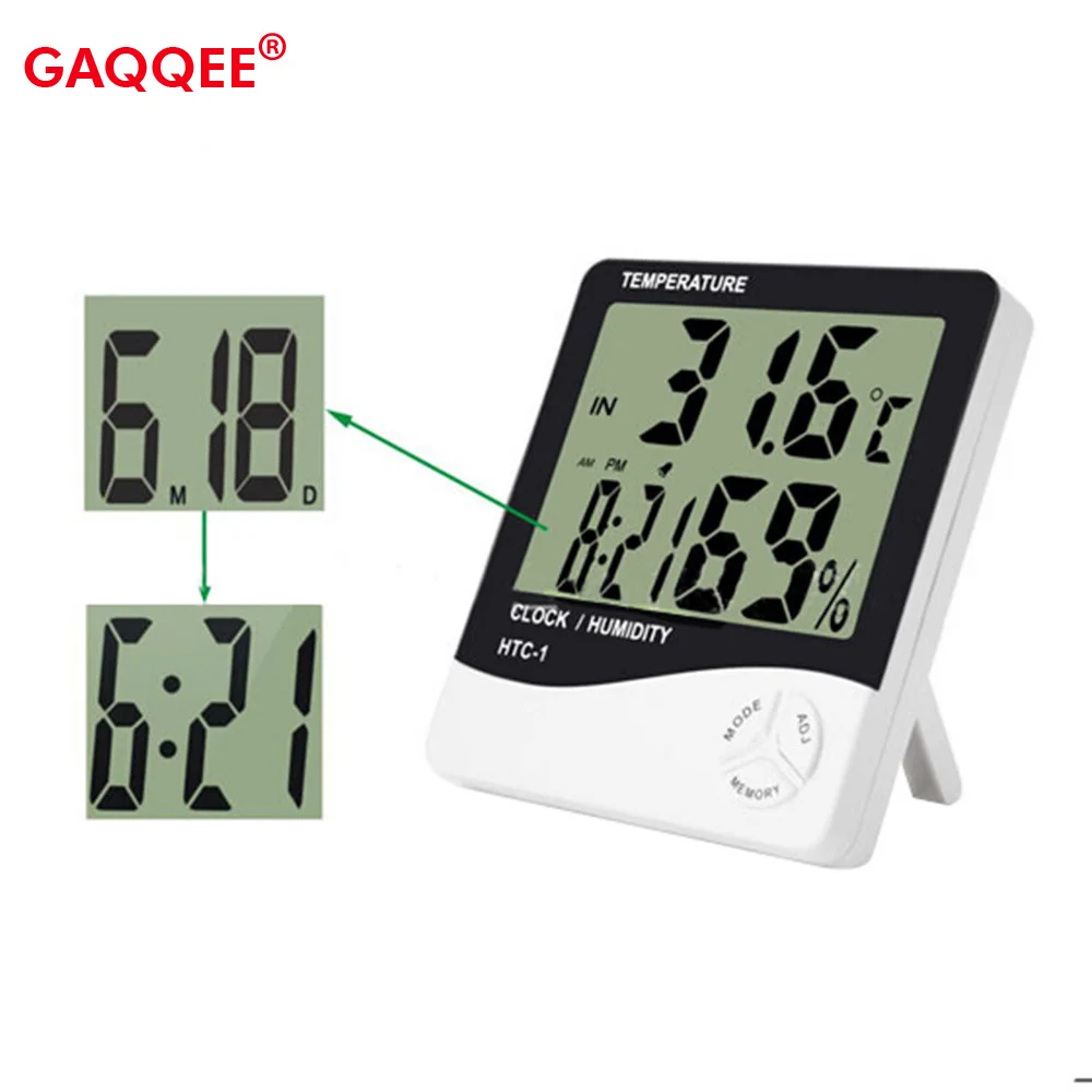 Electronic Thermometer Hygrometer LCD Digital Temperature Humidity Meter Adjustable Weather Station Indoor Room With Alarm Clock