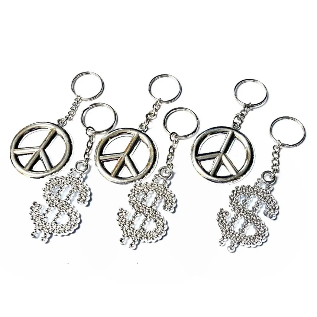 

6 pc, Plastic Dollar Sign & Peace Key Ring, Vintage Charms Chain, Retro Fashion, Birthday Party Favors, Pinata Bag Fillers,