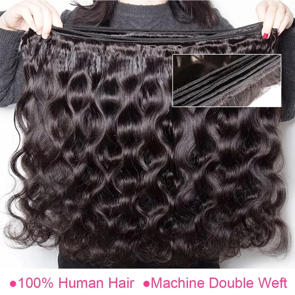 Mechones de cabello humano brasileño con cierre, Extensiones de Cabello 100% humano con cierre Frontal HD de encaje transparente con tejido de cabello