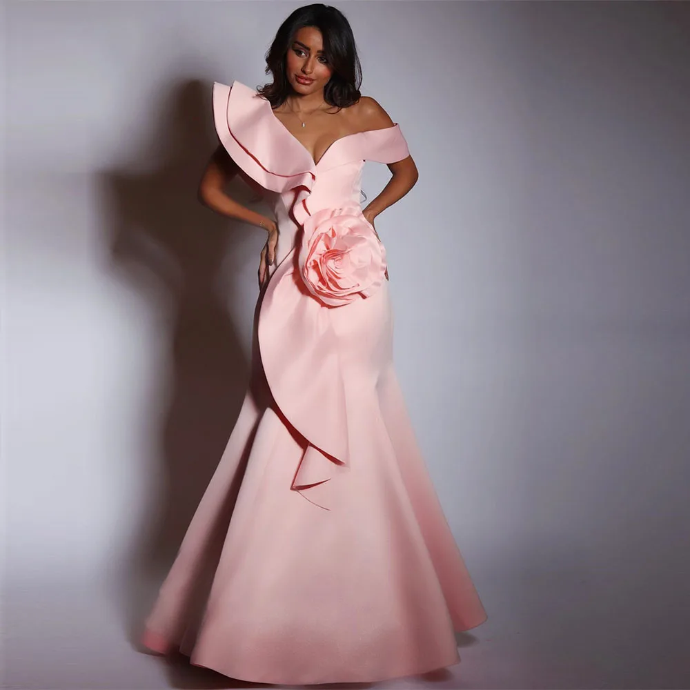 

Solid Color Mermaid Prom Gown for Women 3D Pleat Flowers Modern Off the Shoulder Elegant Party Evening Dresses فساتين سهرة فخمه