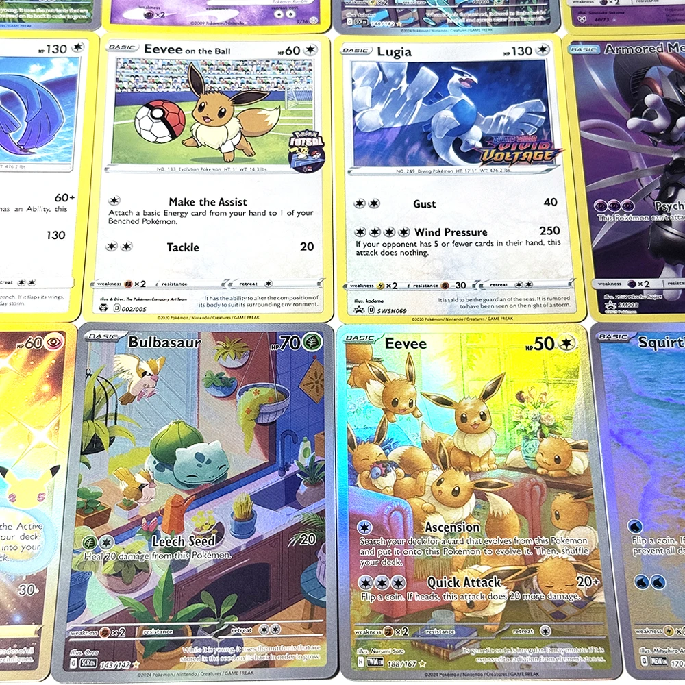 PKM BASIC Game  Foil Cards PTCG Proxy Armored Mewtwo Bulbasaur Eevee on the Ball Eevee Lugia Mew Mewtwo  Shining Lugia Squirtle view 3