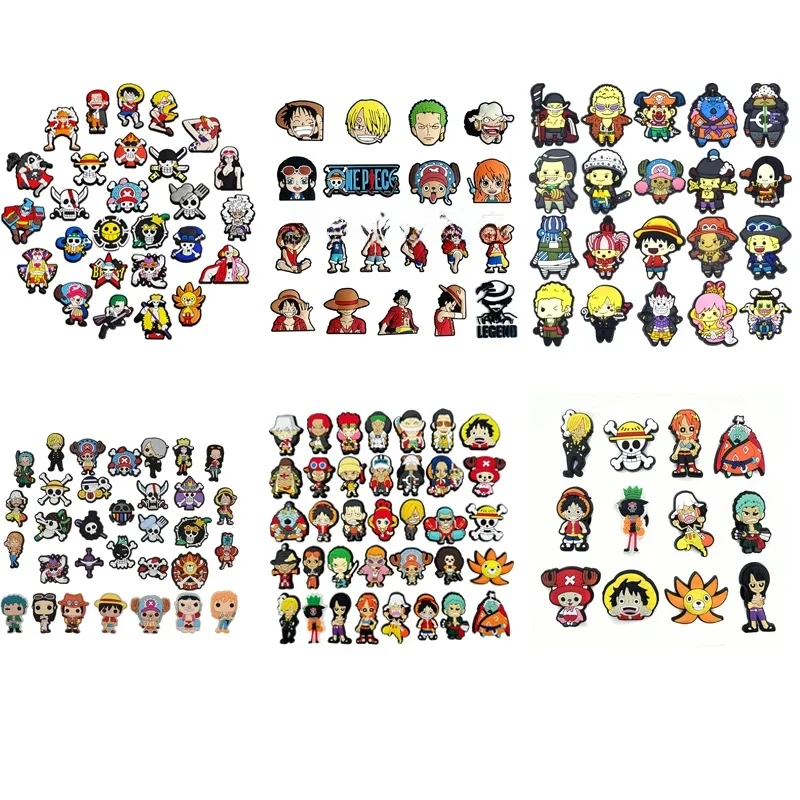 One piece Cartoon PVC Shoe Charms Sandal Accessories Anime Fantasy Adventure Shoe Buckle Decoration for Croc kids gifts
