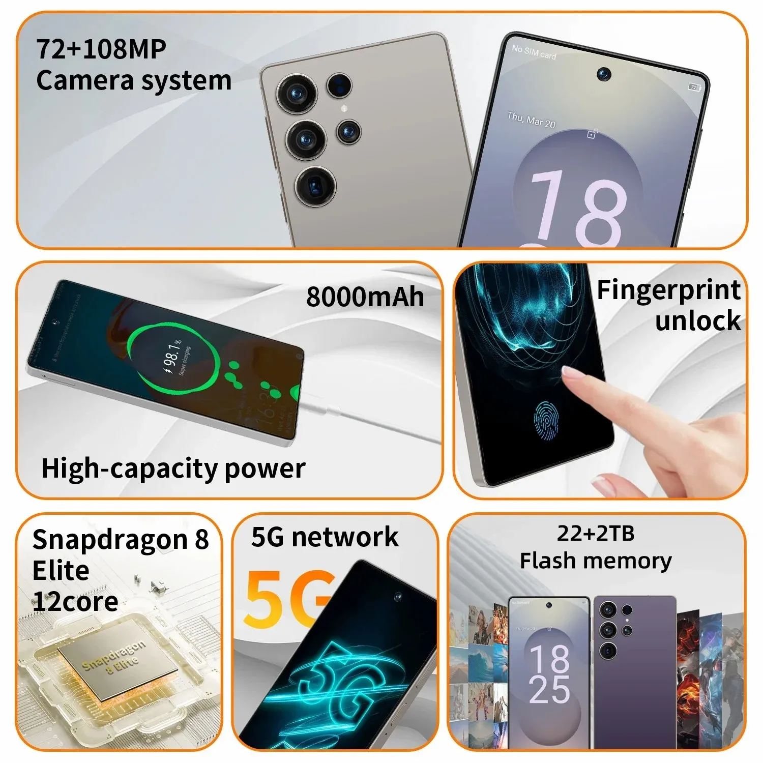 حار 2025 جديد S26 الترا الأصلي الذكي 5G بطاقة مزدوجة الاستعداد المزدوج أندرويد 14 نظام الإصدار العالمي بطارية 8800mAh