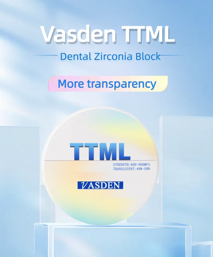 VASDEN 4D TTML Multilayer Zirconia Blocks More Translucent A1 A2 A3 CAD CAM Multi-layered Zirconium Disc Dental Lab Materials