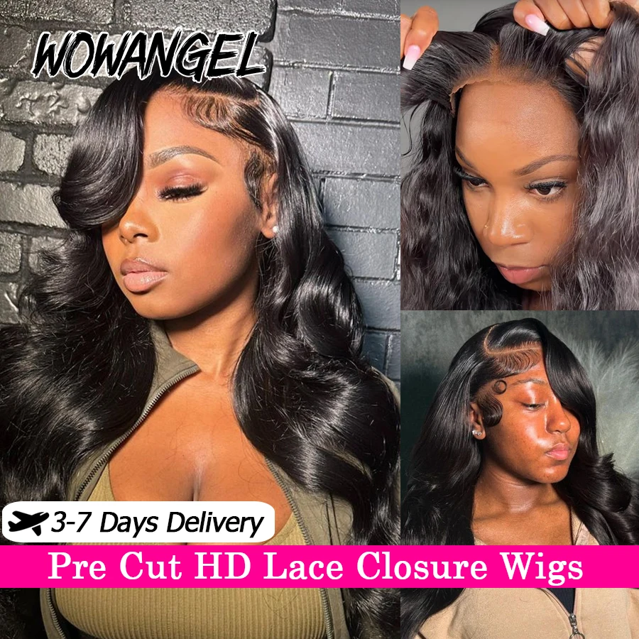 WOWANGEL Body Wave Pre Cut 9x6 HD Lace Closure Wigs Glueless Wigs Human Hair Wear To Go Melt Skins Brazilian Hair For Women