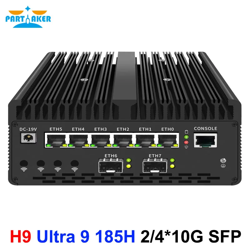 Partaker Firewall Mini PC Ultra 9 185H 4x/2x10G SFP Firewall Computer 6*2.5G LAN Intel vPro Thunderbolt 4 NVMe Proxmox Server PC