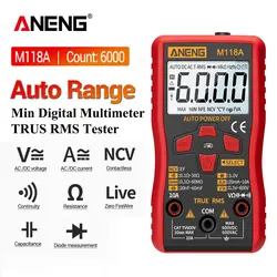 ANENG M118A Digital Multimeter Tester Multifunction Auto True Rms Tranistor Meter with NCV Data Hold 6000counts Flashlight