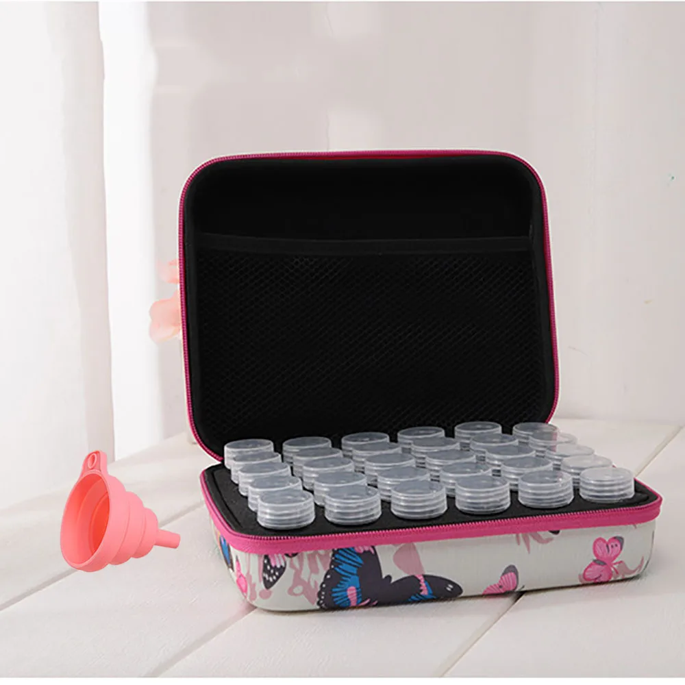 30 Slots,Pink butterfly Decoration Diamond Painting Storage Case,  Art Supply Holder, Portable Jewelry Container with Tools.