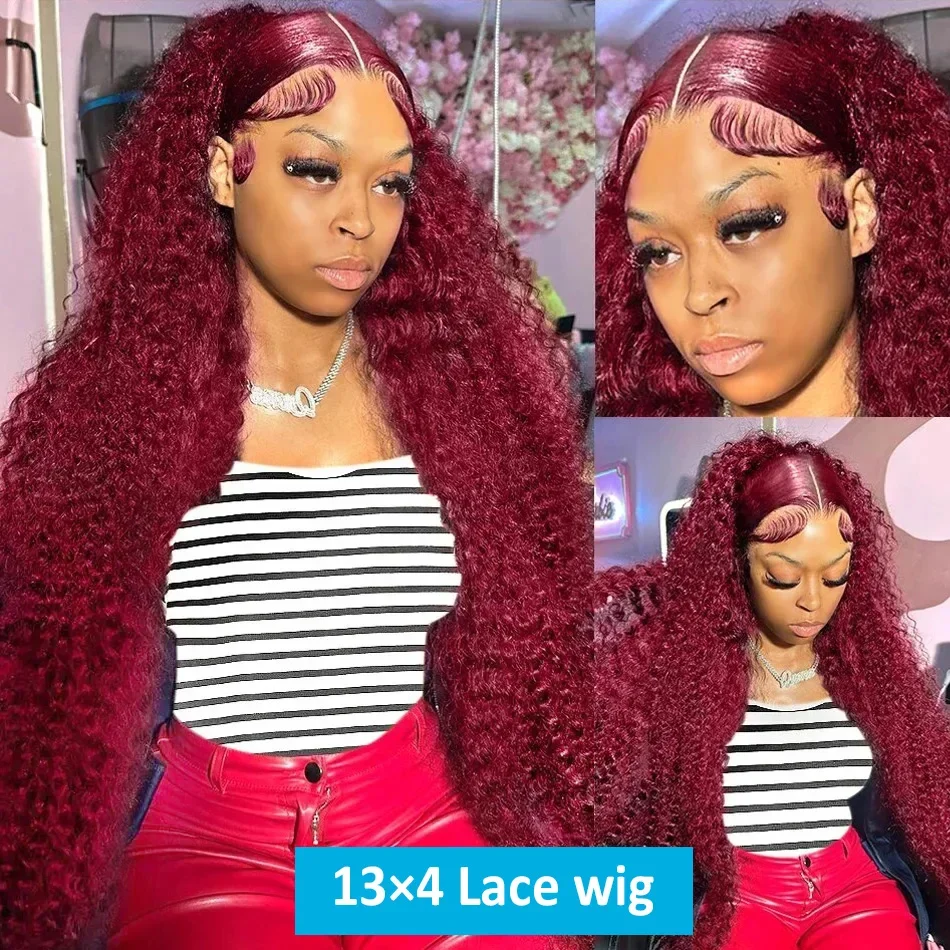 Deep Wave 99J Burgundy Wigs Human Hair 13x4 Lace Front Wig For Women Pre Plucked Red Curly 13x6 HD Lace Frontal Wigs