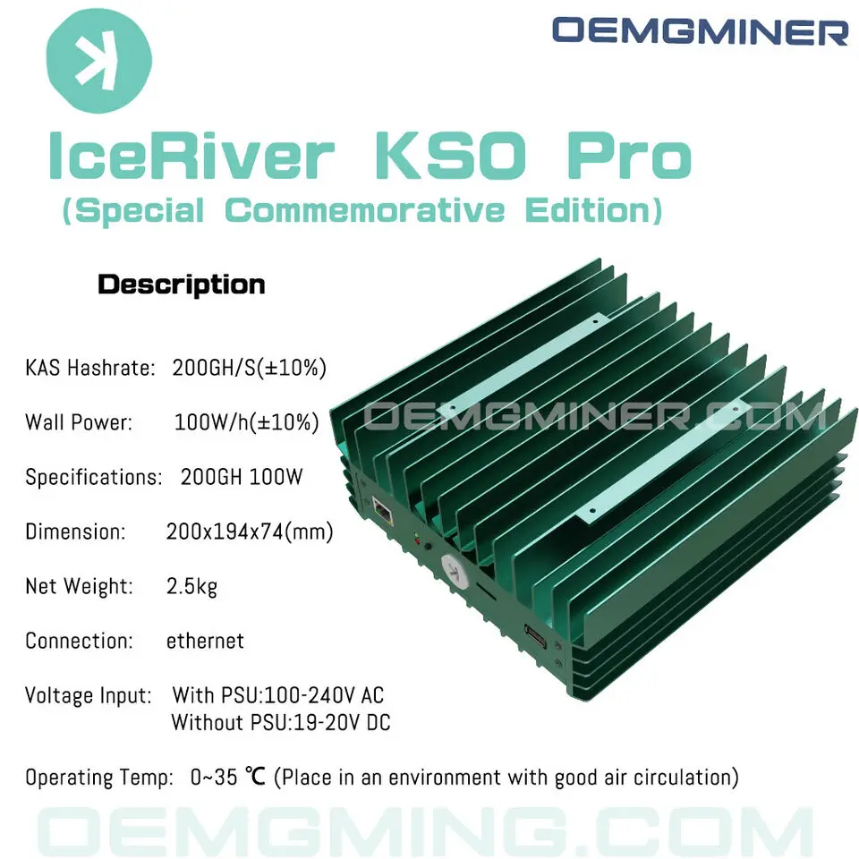 

PROMO PROMO BUY 8 GET 4 FREE New IceRiver KAS KS0 PRO Asic Kaspa Miner 200Gh/s With PSU