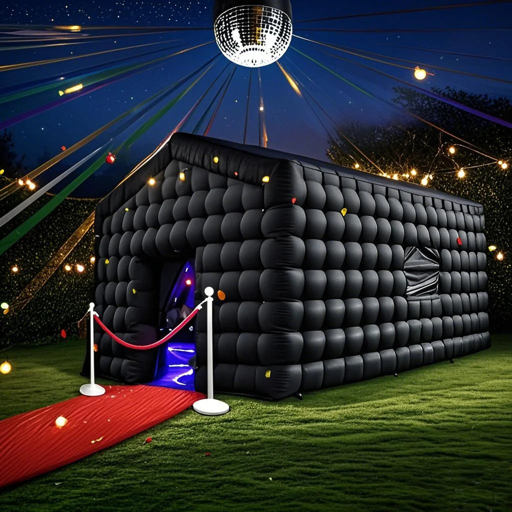 20FT Black Nightclub Disco Cube Event Tent Portable Large Inflatable Party Tent for Parties, Show, Events 20ft x13ft with Blower