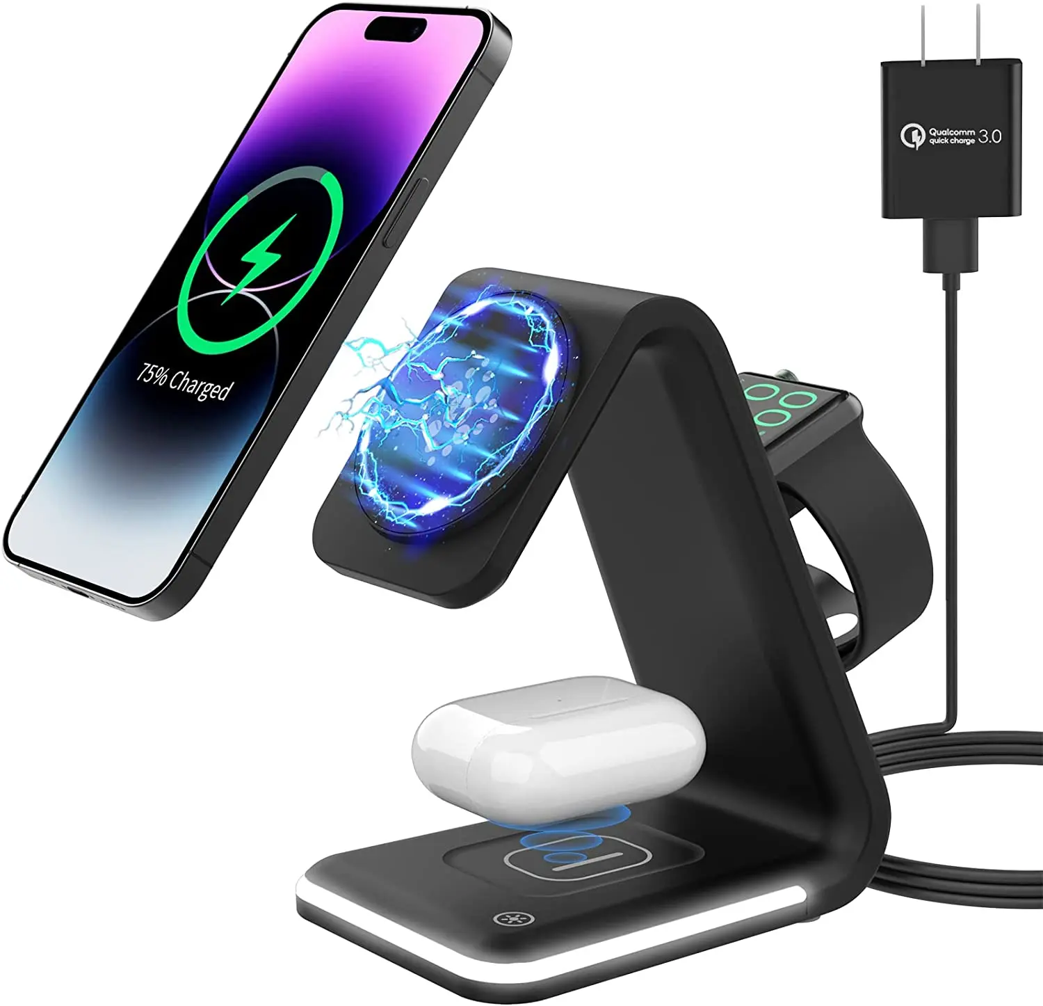 

20W Fast Charging Wireless Charger, ELOBETH 3 in 1 Charging Station for Multiple Devices Apple Products, MagSafe Charger Stand.