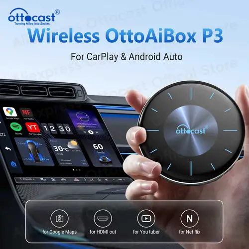 Ottocast-ottobox p3ワイヤレスcarplay aiボックス,Android自動スマートTVボックス,hdmi出力のサポート,カーアクセサリー,ベンツ,VW,アウディ