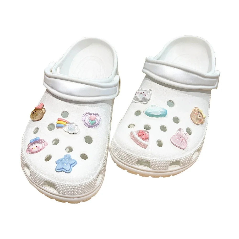 Breloques de décoration de chaussures, ours arc-en-ciel de dessin animé mignon, accessoires de bricolage, nouveau trou, 2024, 10 pièces