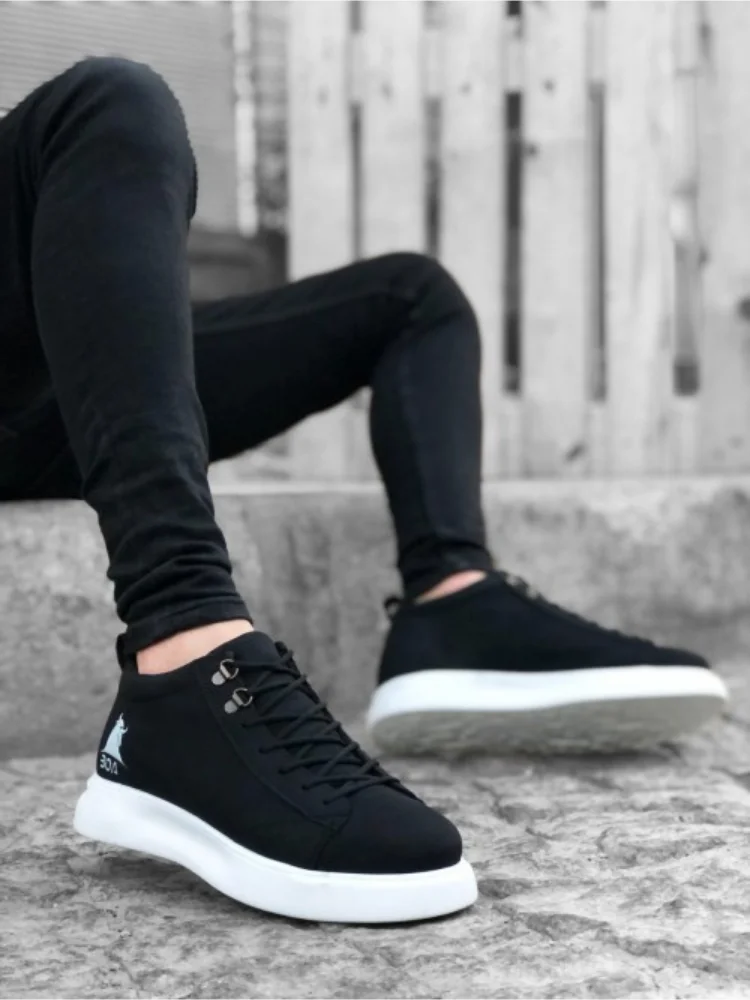 

BA0220 Lace-up Men's High-Sole Black Sports Sneakers Shoes