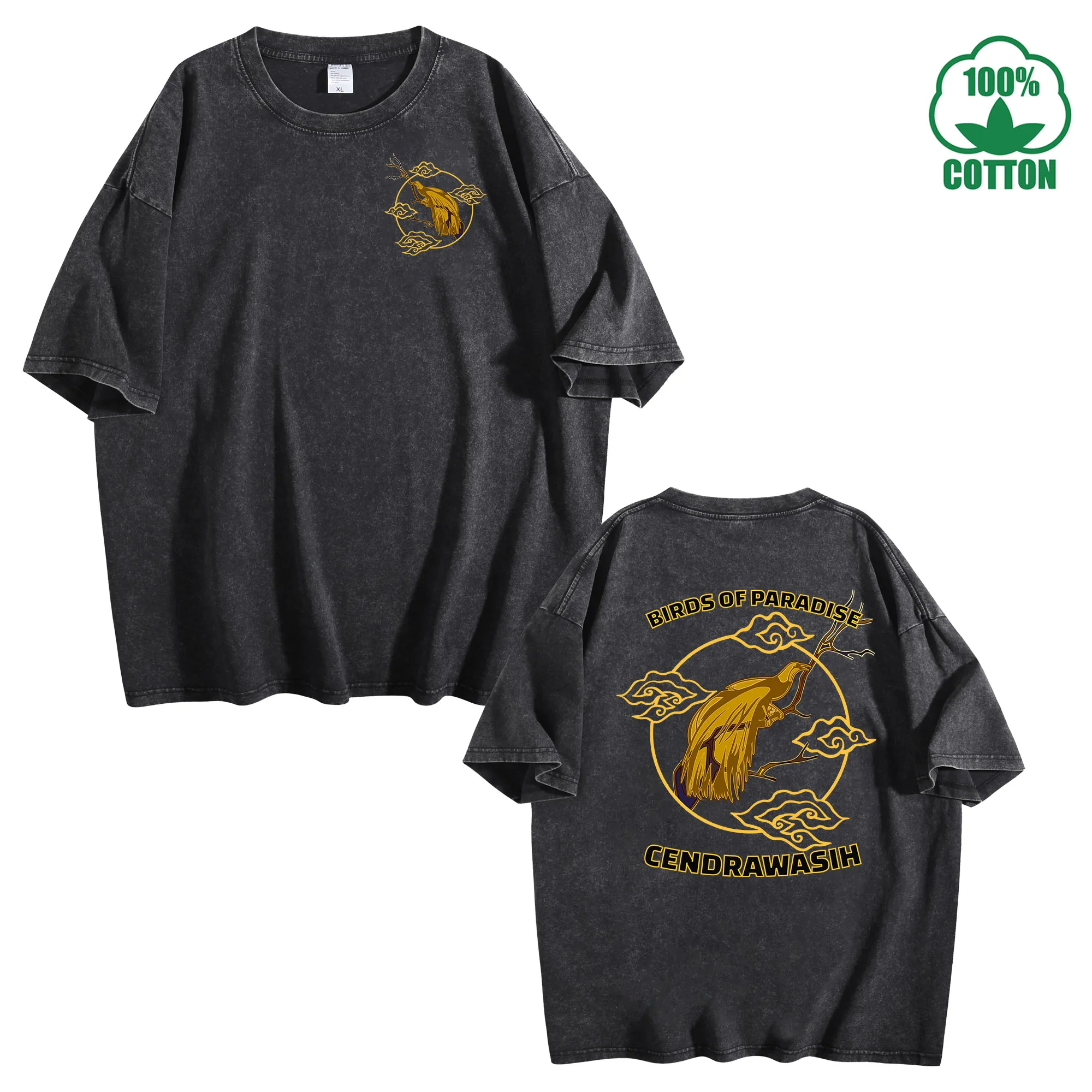 

Cendrawasih Double-Sided Print Vintage Washed T-Shirt 230g 100% Cotton Comfortable Oversized Streetwear Unisex