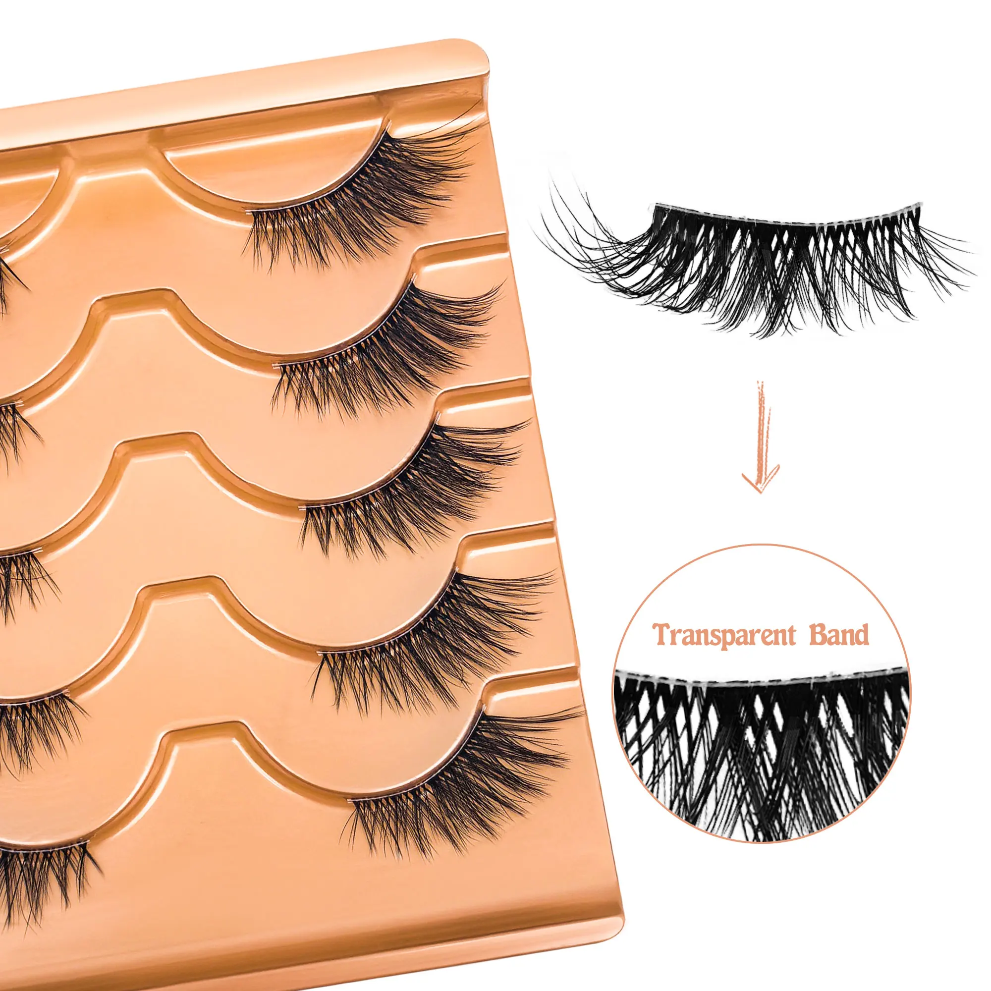 5 paia di soffici ciglia finte a forma di volpe, allungamento naturale delle ciglia da 11-15 mm, estese nell'angolo esterno dell'occhio, riutilizzabili.
