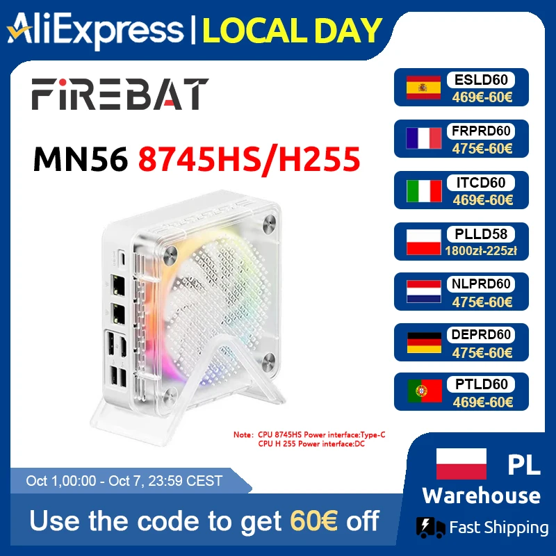 Firebat Mn56 Mini PC Windows 11 AMD R7-8745HS DDR5 16GB+512GB SSD/AMD R7 H255 LPDDR5 24GB+1TB SSD 8 Core Computer Desktop BT 5.2 WiFi6 HDMI Type-C USB