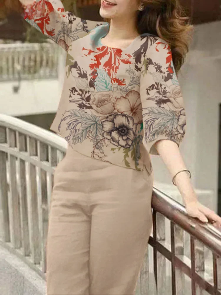 ZANZEA Bohemian Casual Holiday Party Tracksuit 2PCS Women Half Sleeve Blouse Pants Sets Outfits Floral Printed Trousers Suits — zdjęcie 2