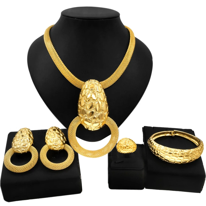 Women Jewelry Set Simple Pendant Dubai Gold Plated Necklace For Daily Party Pairing Summer Jewelry Free Shipping