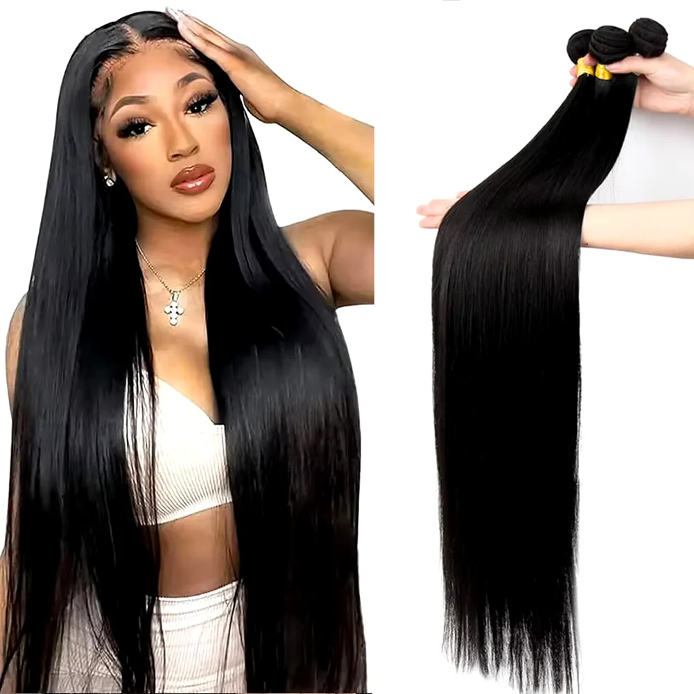 34 Inch Bone Straight Human Hair Bundles 100% Original Raw Vietnamese Human Hair Weaving 3 Bundle Deals Hair Extensions