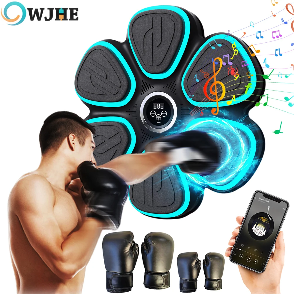 آلة الملاكمة الموسيقية الذكية OWJHE مع أضواء إيقاعية وهدف لكمة مثبت على الحائط بتقنية البلوتوث، قفازات للكبار/الأطفال متضمنة لصالة الألعاب الرياضية المنزلية