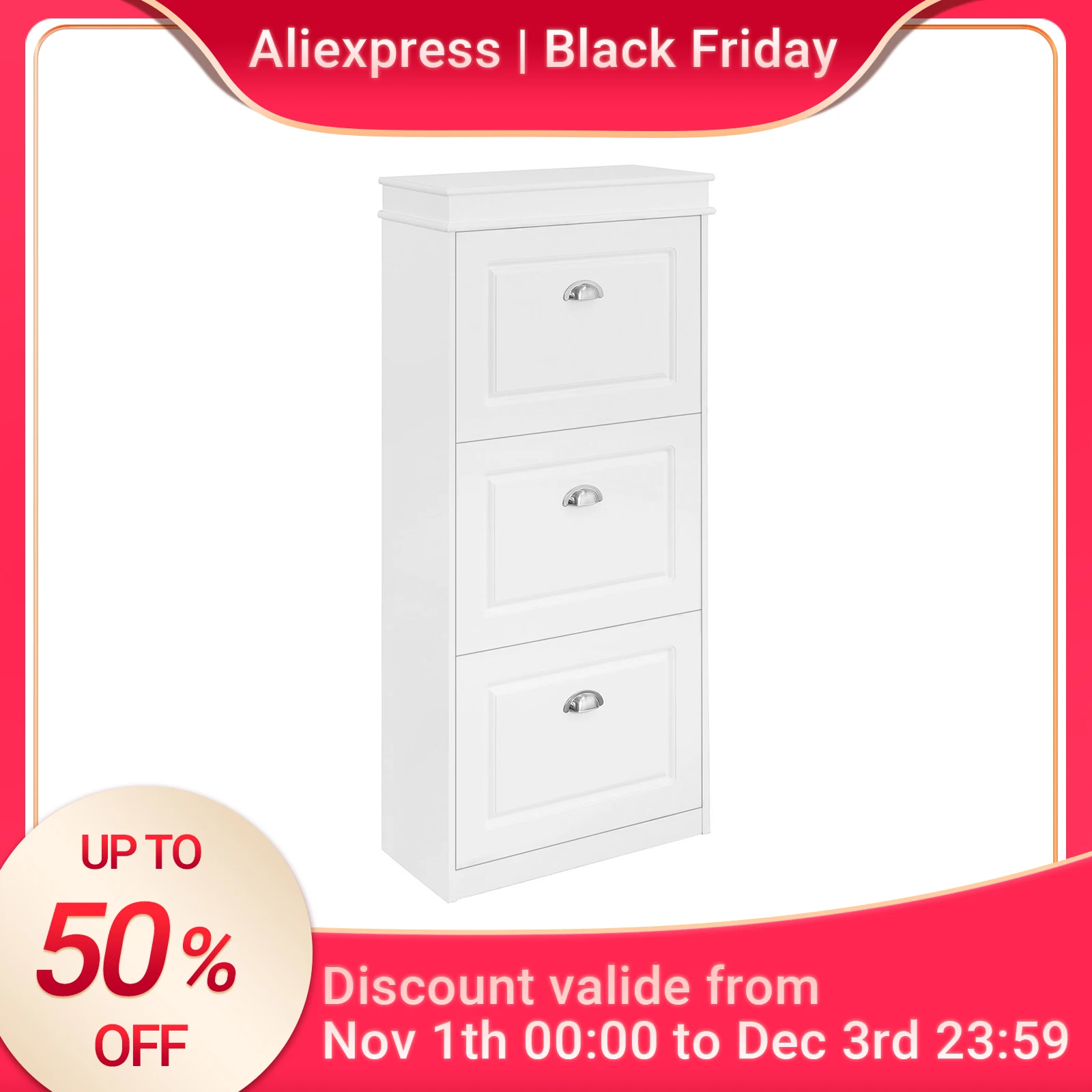 SoBuy FSR94 Armoire à chaussures avec étagère à chaussures à 3 rabats avec 6 surfaces d'étagère Commode à chaussures Étagère à chaussures