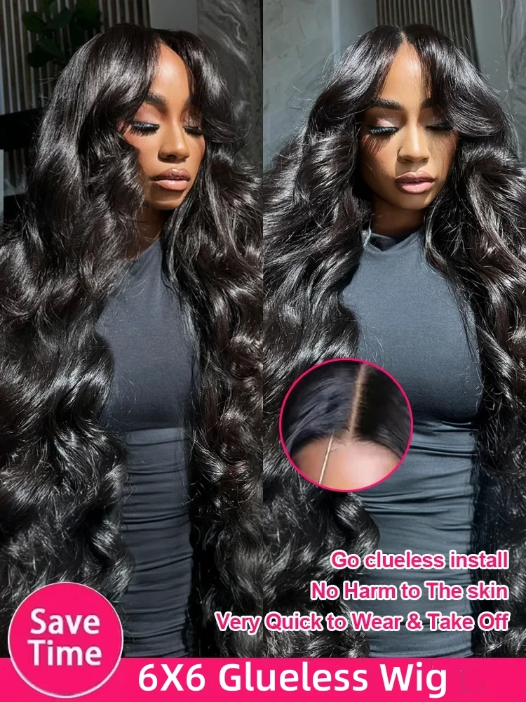 Mossily 250 Density Body Wave Glueless Wigs Human Hair Ready To Go Preplucked 5x5 6x6 HD Lace Closure 30 36 Inch Brazilian Wig