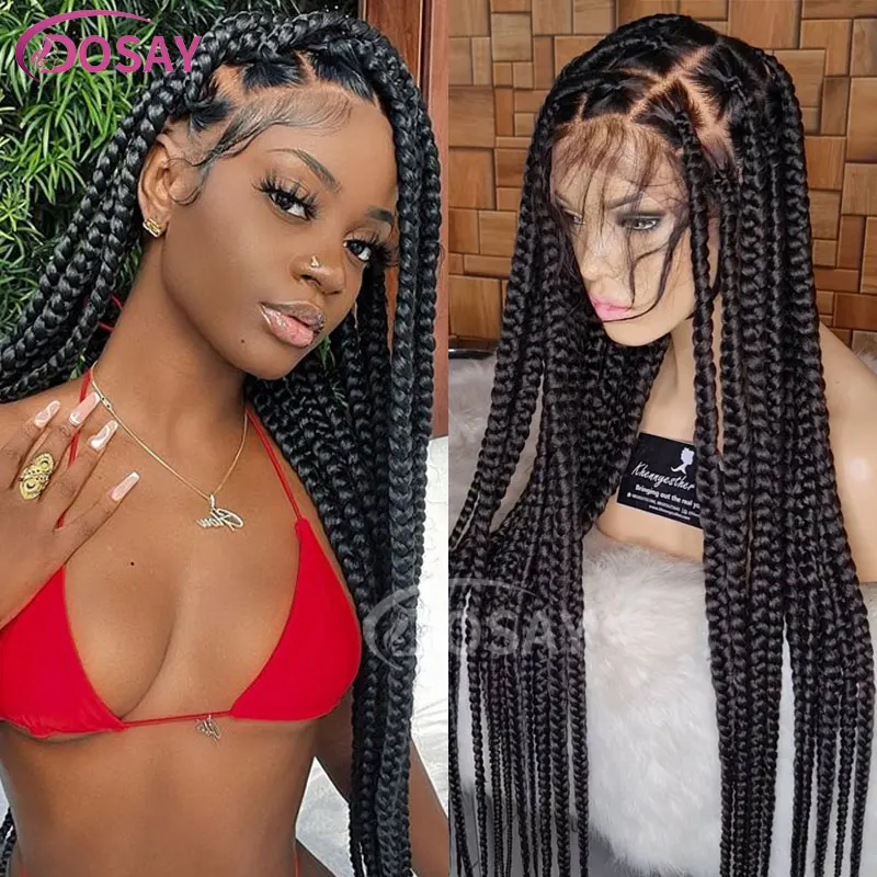 

36''Full Lace Box Braid Wig With Baby Hairs Long Knotless Box Braids Lace Front Wigs For Black Women Synthetic Braided Lace Wigs