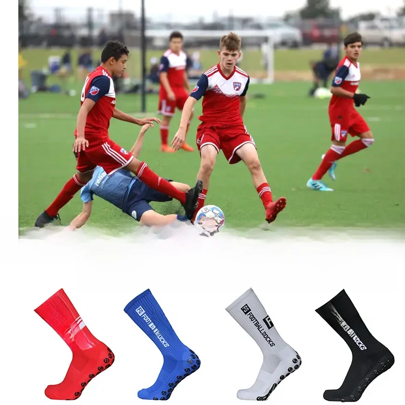 3 Paar neue atmungsaktive Fußballsocken für Kinder und Jugendliche, quadratische, rutschfeste Fußballsocken aus Silikon, Größe 34–39