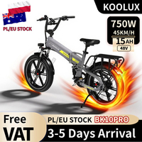 KOOLUX BK10PRO Folding Ebike 48V 15Ah Battery 750W 50KM/H 120KM Range IP54 Waterproof 25° Climbing 20 Inch Fat Tire EU Grey