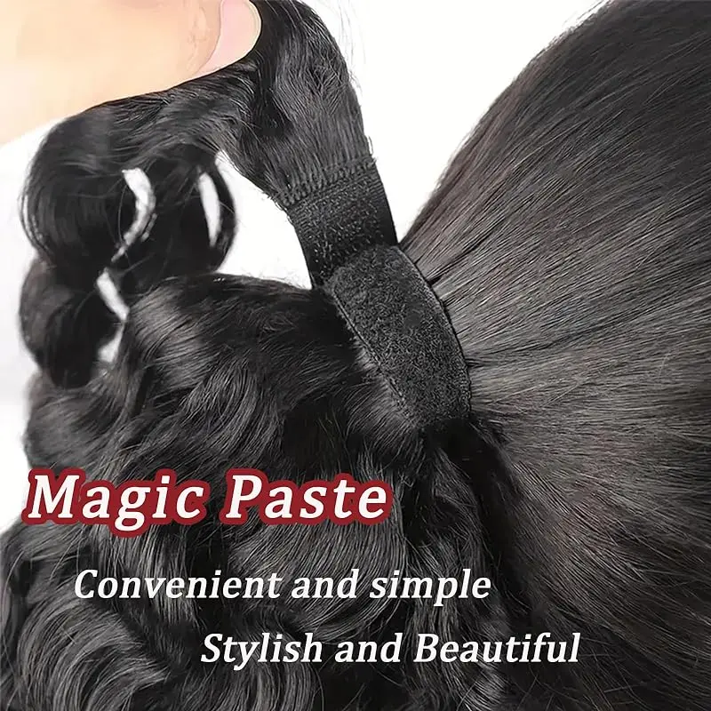 Golvende Paardenstaart Hair Extensions Human Hair Wrap Magic Stick Paardenstaart Clip 100% Echte Braziliaanse Maagd Menselijk Haar Natuurlijk Zwart