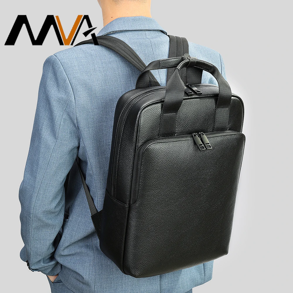 MVA Fashion Genuine Leather Backpack For Men Bagpack Student School Bag Backpack Daily Male Rucksack Large Knapsack Black Casual