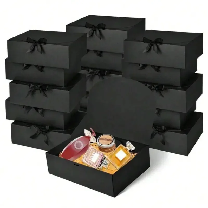 1/5 stuks zwarte geschenkdoos met deksel, luxe zwarte geschenkdoos met lint, beste man voorsteldoos, bruidsmeisjesdozen, afstudeergunsten - afbeelding 2
