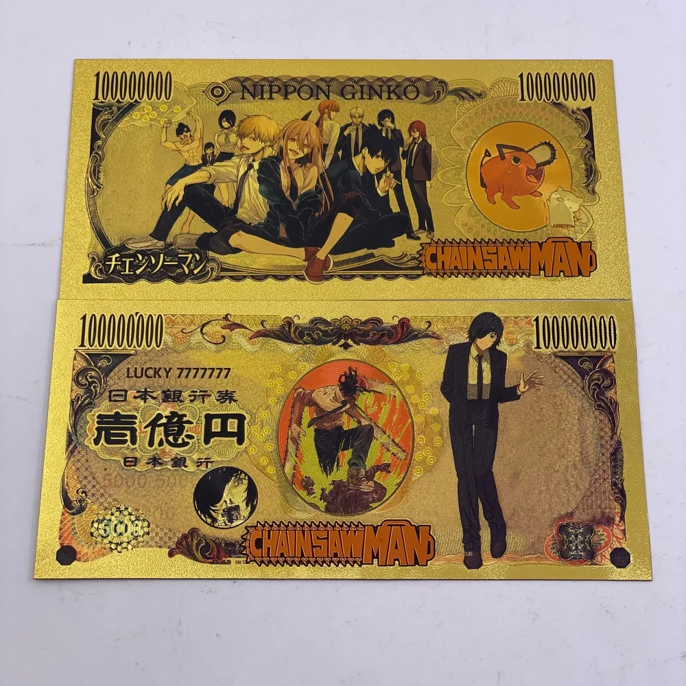 ธนบัตรลาย Chainsaw Man 15designs แบบฟอยล์สีทอง ของสะสมอนิเมะ ตัวละครเด็นจิ/พาวเวอร์/มาคิมะ ของที่ระลึกจากมังงะ ของขวัญสำหรับแฟนๆ ของสะสม