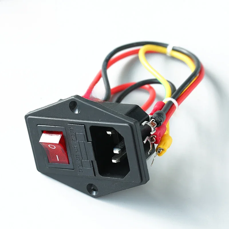 15A 250V Wyłącznik zasilania AC 3-pinowe gniazdo zasilania z czerwonym potrójnym przełącznikiem kołyskowym Statyw z miedzi z bezpiecznikiem do drukarki 3D — zdjęcie produktu 6