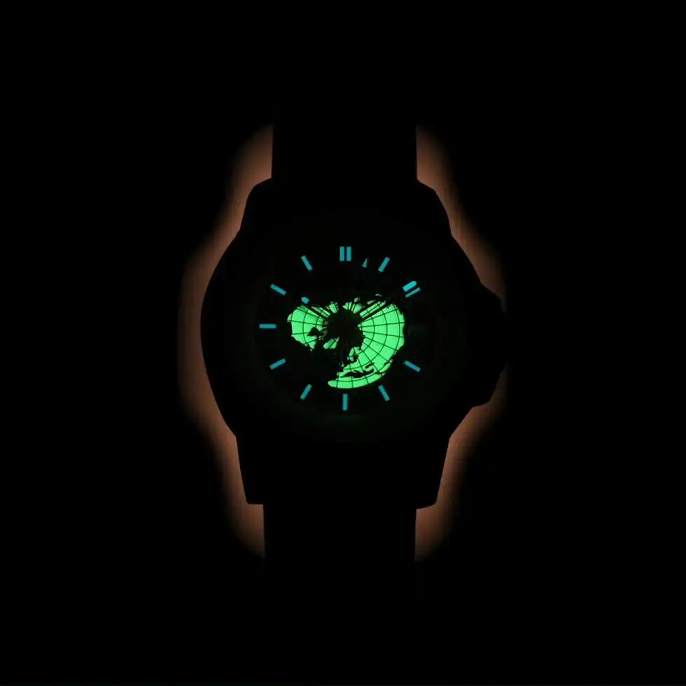 WISHDOIT NH34A GMT Automatic Mechanical Movement Advanced Business Watch Earth Dial Calendar Function With Backlight 5 ATM