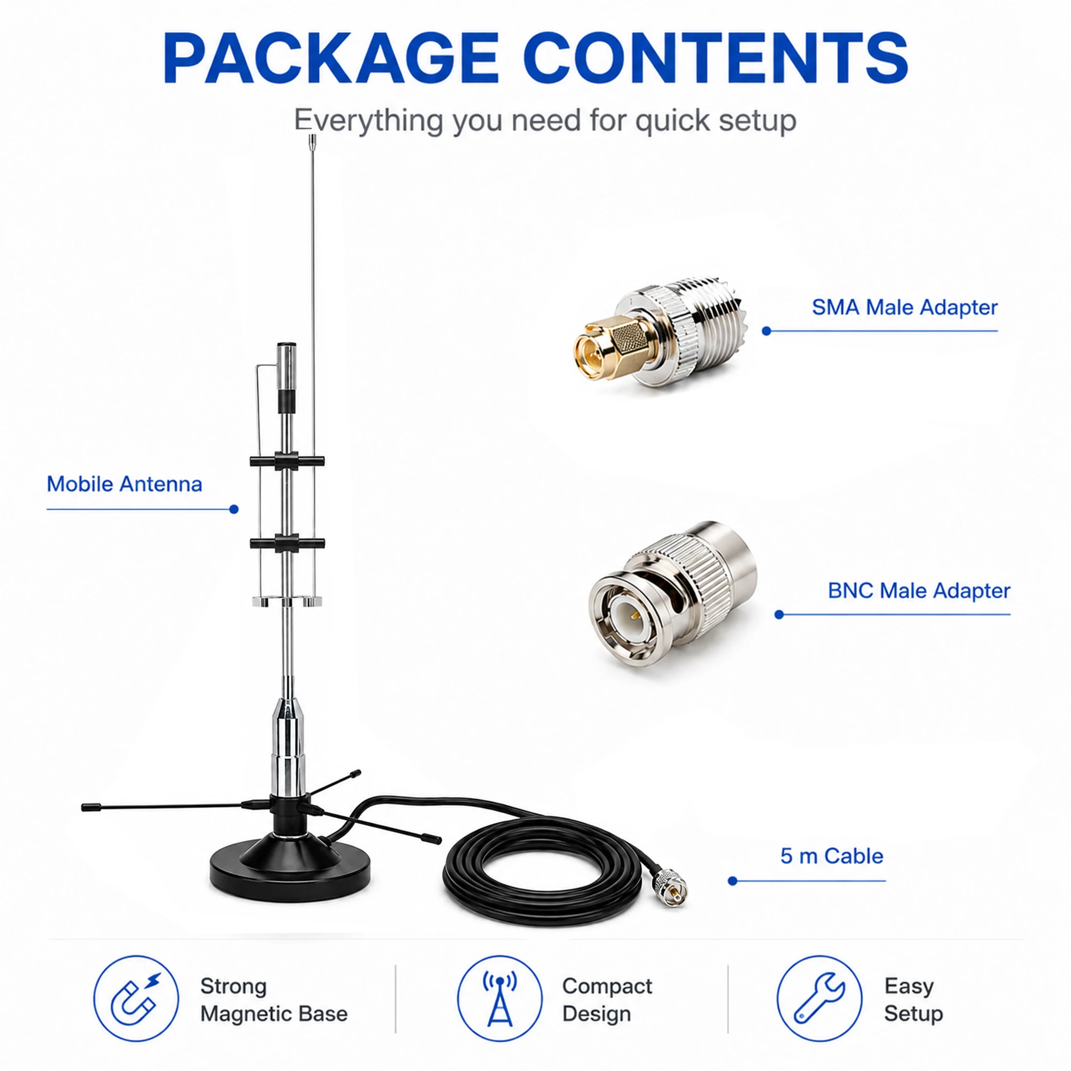 2m 70cm GMRS Antenna Outdoor Indoor Desktop Police Scanner Antenna VHF UHF FM CB GMRS ADSB for SDR Air FM 25-3000Mhz Coverage view 3