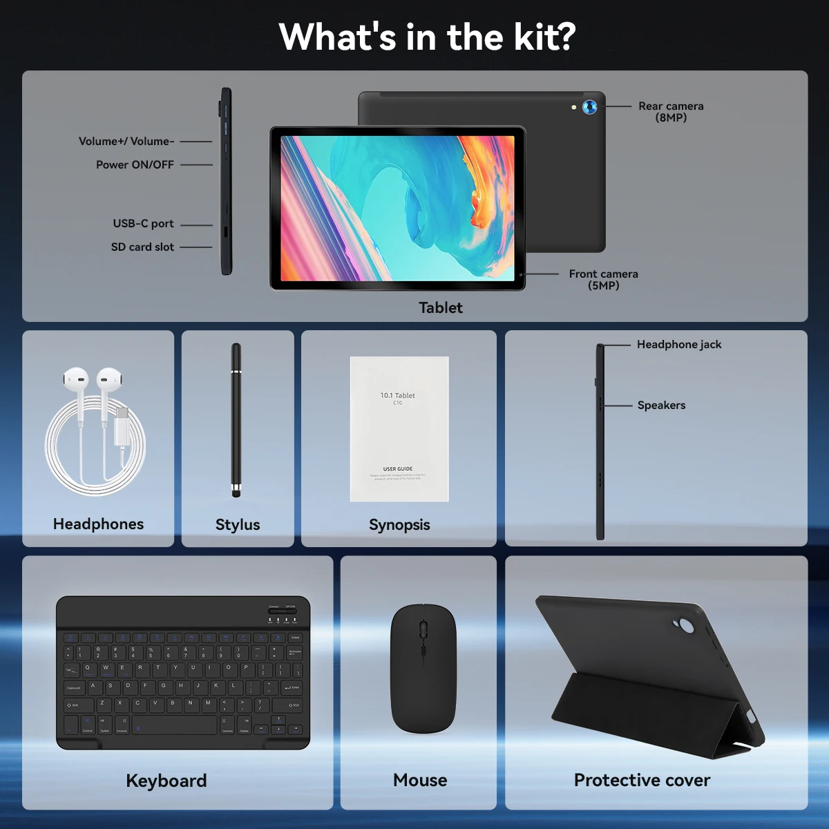 10 Inch Android 15 Tablet 8 Core Tabletten 24 (4 + 20) GB + 128 GB 1 TB Uitbreiding WiFi6 5MP + 8MP Stylus Toetsenbord Muis Hoofdtelefoon PC PAD Set
