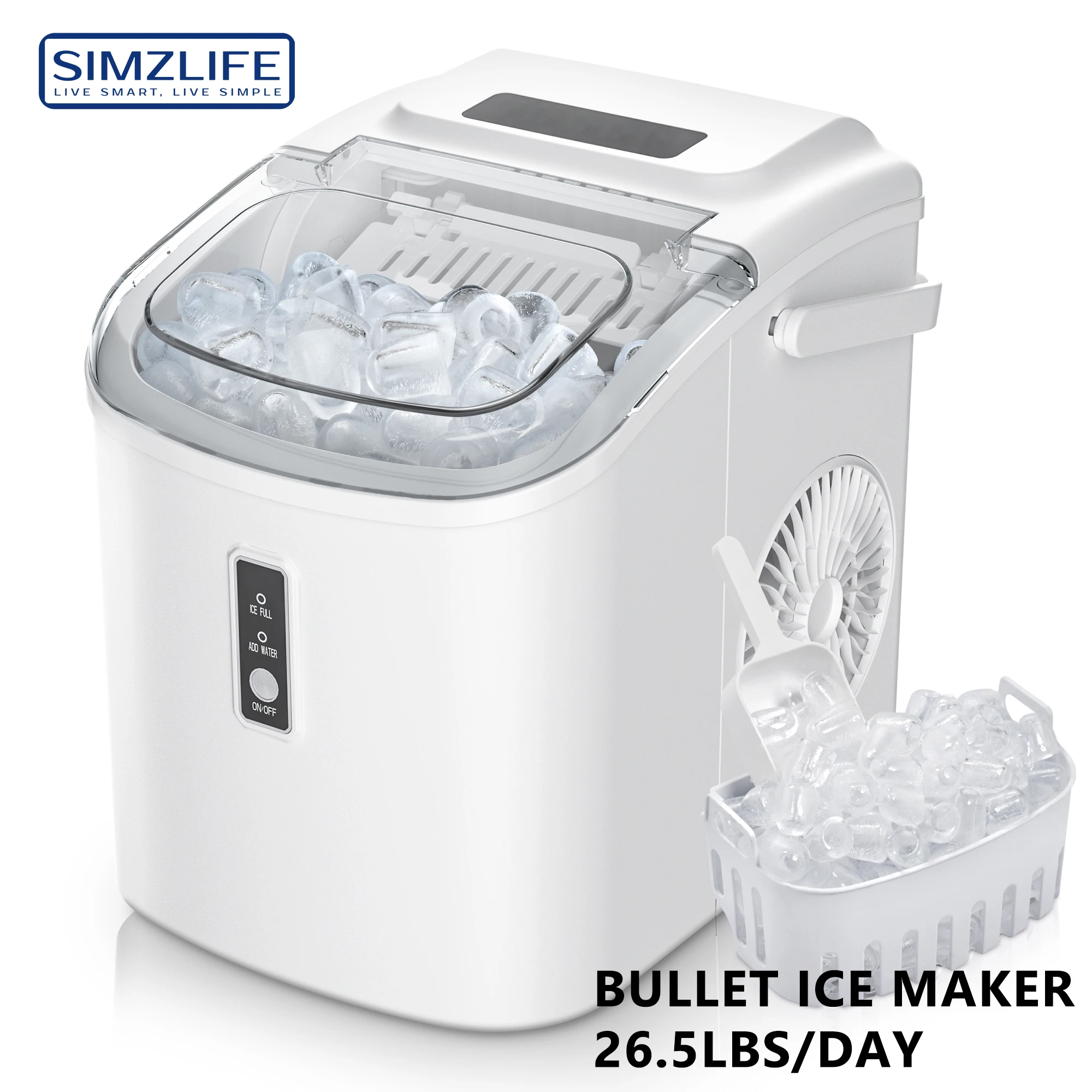 SIMZLIFE Portable Ice Machine 26.5lbs/Day 9 Cubes in 6 Mins Ice Maker Machine Auto-Cleaning Countertop for Home Kitchen Camping