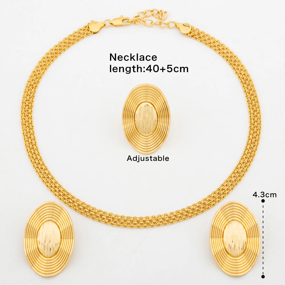 Trend Gold Color Jewelry Set for Women Clip Earrings Italy Elegant Chain Ring African Dubai Classic Bride Party Jewelry Gift