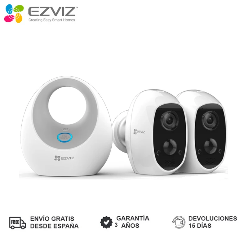 EZVIZ C3A + W2D Base, Pack 2 surveillance cameras, Camera Video Surveillance, WiFi Camera, IP Camera, Mini Camera, Indoor / Outdoor, Full HD, Night vision, 5500mAh