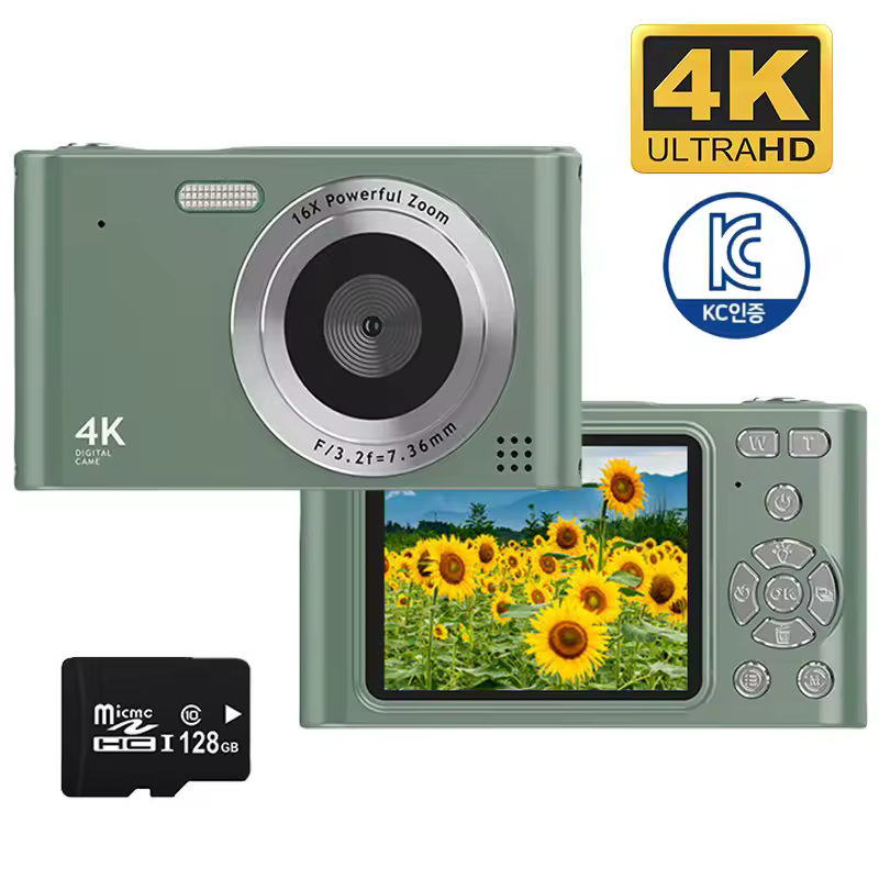 세계일주 사진용 4800W 레트로 미니 디지털 카메라 여행용 인생+128G메모리카드 YouTube용 16X 손떨림 방지