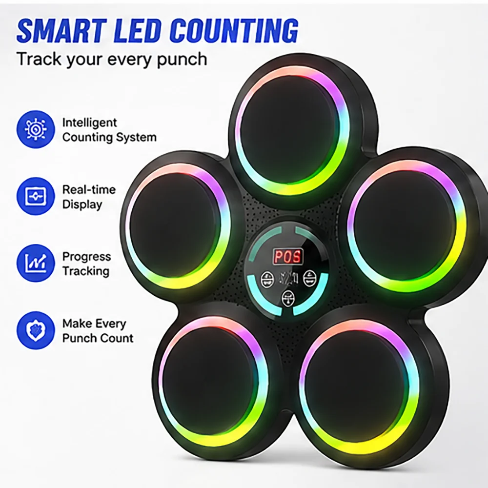 Machine de boxe musicale intelligente, entraîneur de rythme LED mural Bluetooth avec gants de boxe pour l'exercice à domicile et la réduction du stress