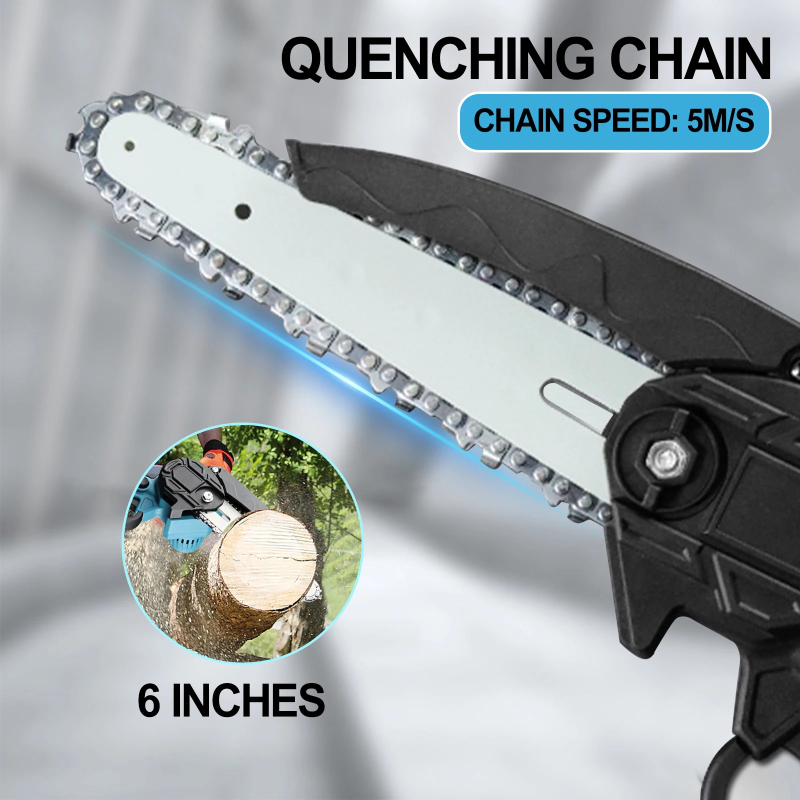 Picture 5: Mini Cordless Chainsaw 6 Inch Brushless Motor, 2 2.0Ah Batteries and 2 Chains, Ideal for Tree Pruning and Gardening Work